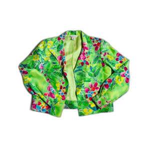 Draper's & Damon's Lime Green Tropical Floral 100% Silk Funky Blazer Med Boho